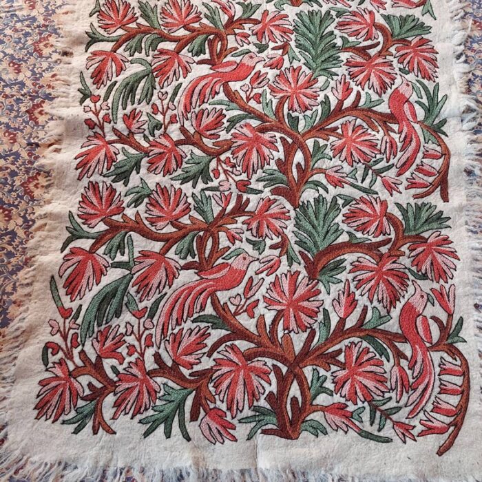 6x4 Birds on Tree Double Work Handmade Aari Embroidered Wool Namda - Image 2