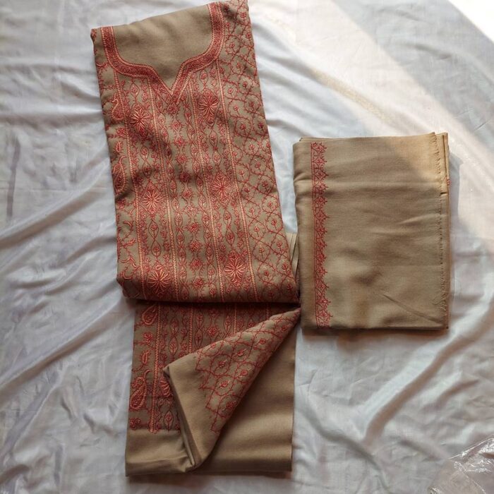 3Pc Pashmina Color Pure Wool Handwork Suit With Stole - Image 2