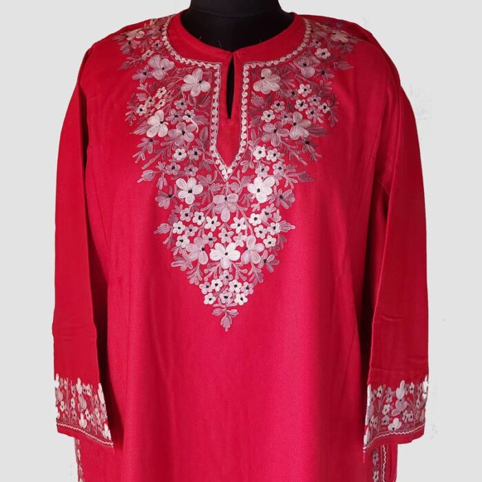 Red Tweed Aari Work Pheran