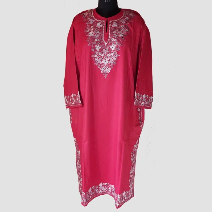 Red Tweed Aari Work Pheran - Image 2