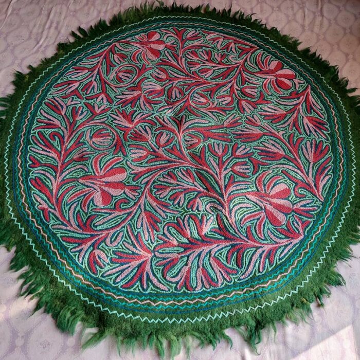 4x4 Sabz Handmade Aari Embroidered Wool Namda