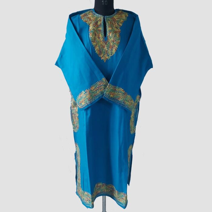 Sky Blue Cashmilon Pheran in Aari Work - Image 2