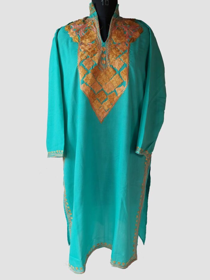 Turquoise Colour Summer Cool Aari Work Kurta - Image 2
