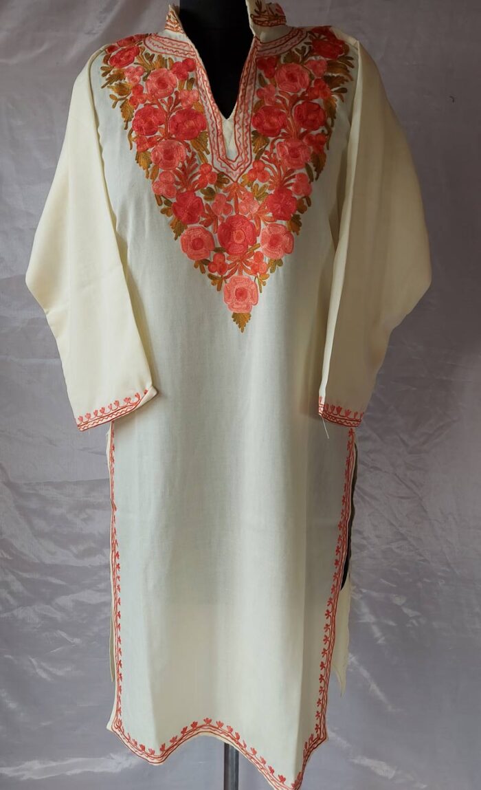 Cream Colour Summer Cool Aari Work Kurta - Image 2