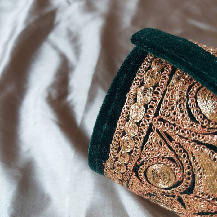 Dark Green Velvet Clutch With Tilla Work - Image 2