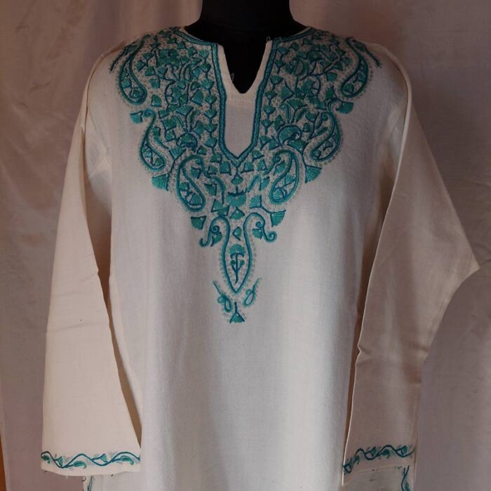 White Aari Hand Work Pure Raffal Pheran