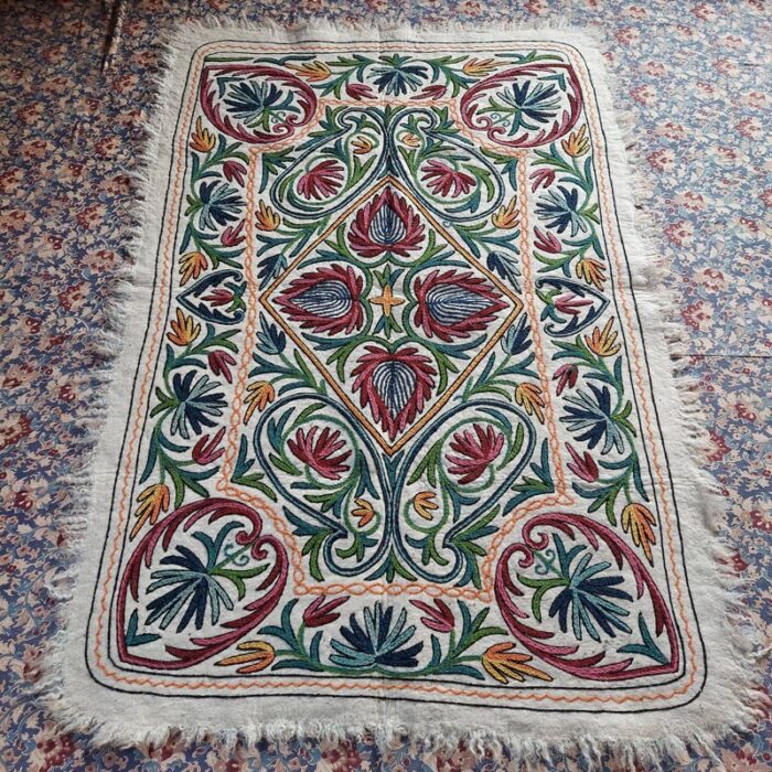 6x4 Badam Handmade Aari Embroidered Wool Namda