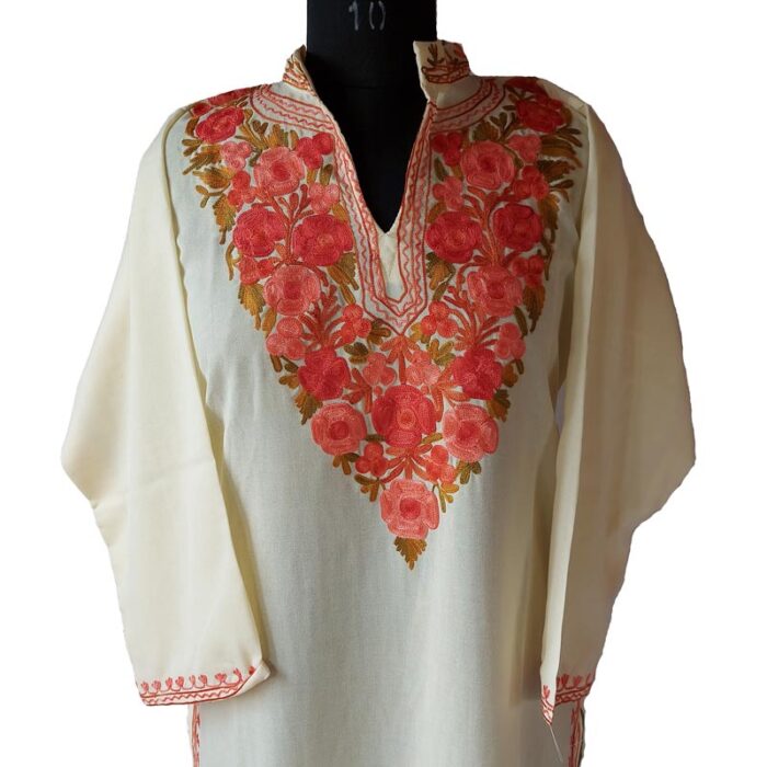 Cream Colour Summer Cool Aari Work Kurta