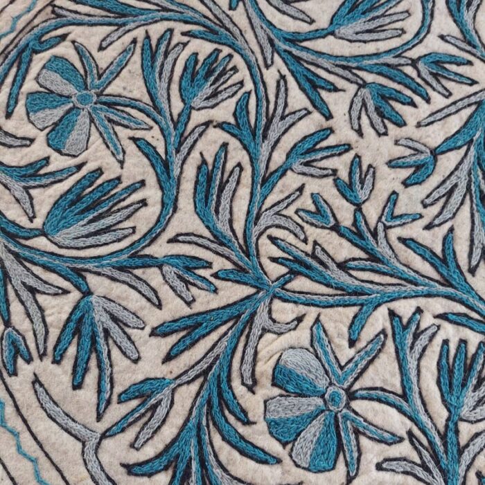 4x4 Blue Flora Handmade Aari Embroidered Wool Namda - Image 2
