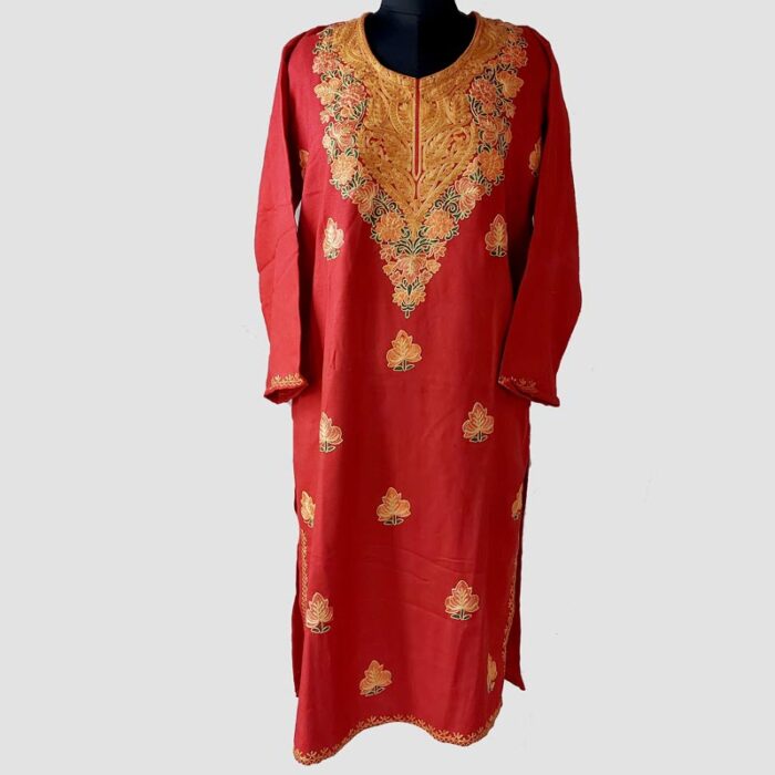 Red Raffal Aari Work Kurta - Image 2