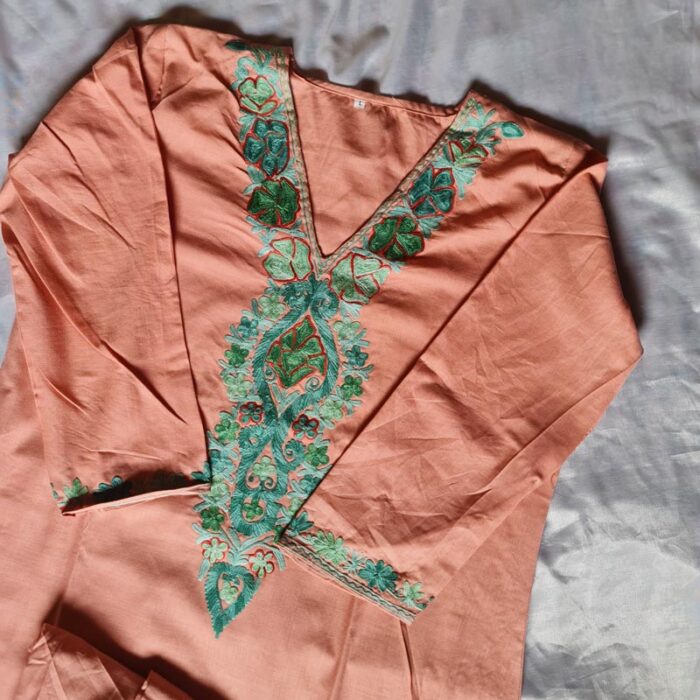 Light Pink Stitched Summer Cool Kurta with Trousers - Image 3