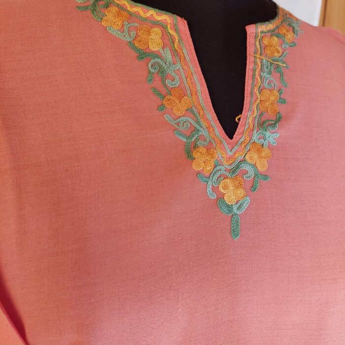 Peach Summer Cool Aari Work Kurta - Image 3