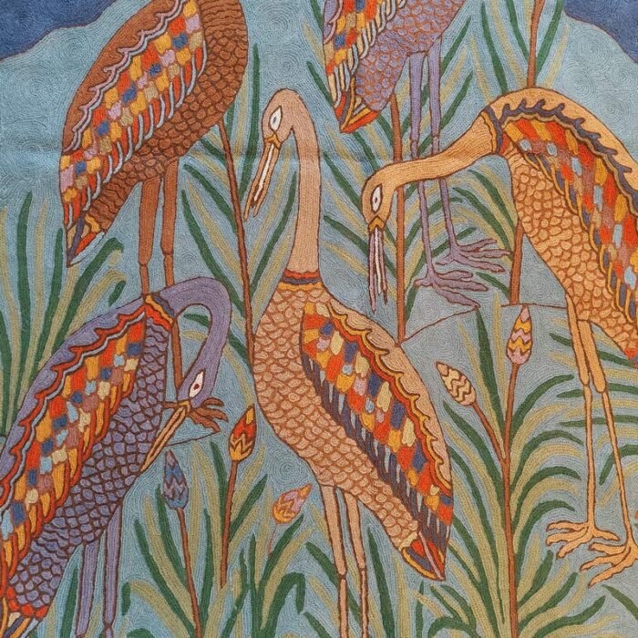 5x3 Hand Embroidered Cranes Wool Wall-Hanging - Image 2