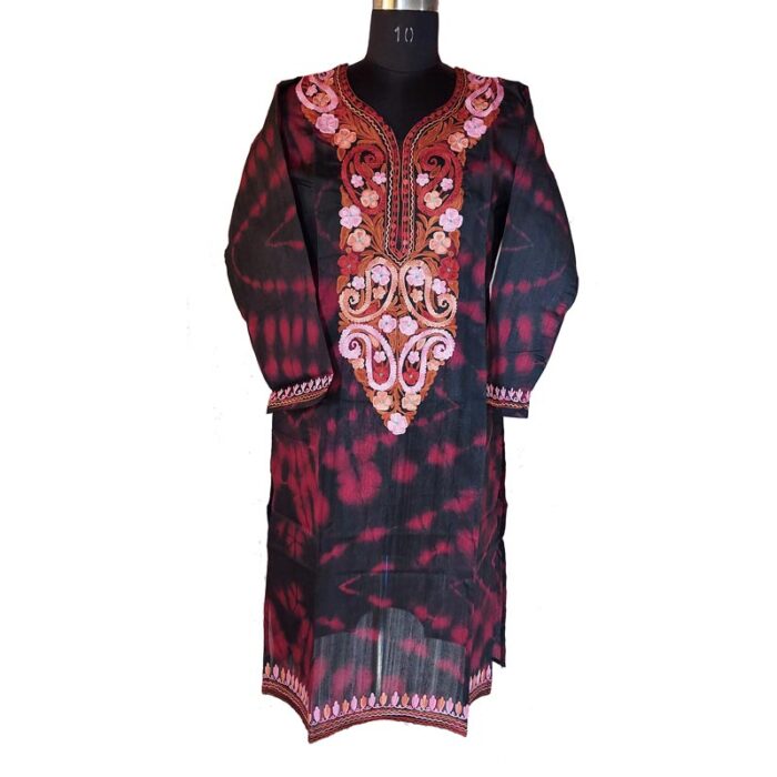 Black Maroon Silk Aari Work Kurta - Image 2