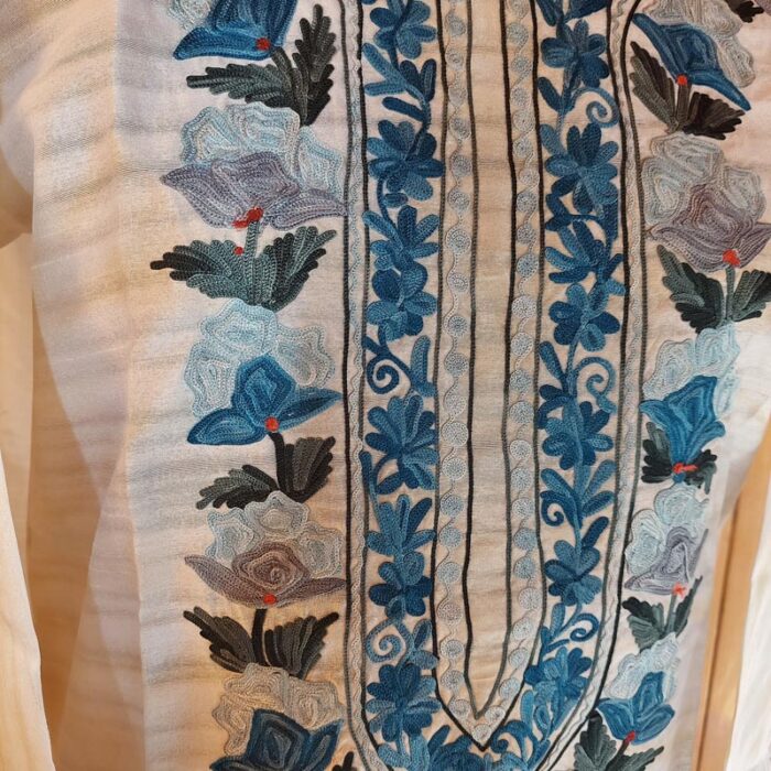 Aqua Silk Aari Work Kurta - Image 3