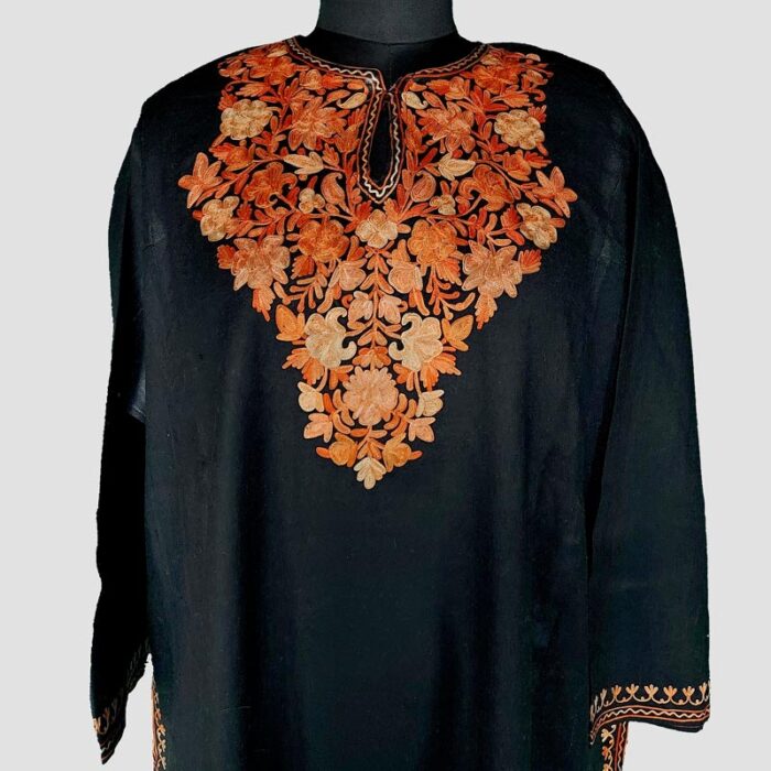 Black Raffal Floral Aari Work Pheran