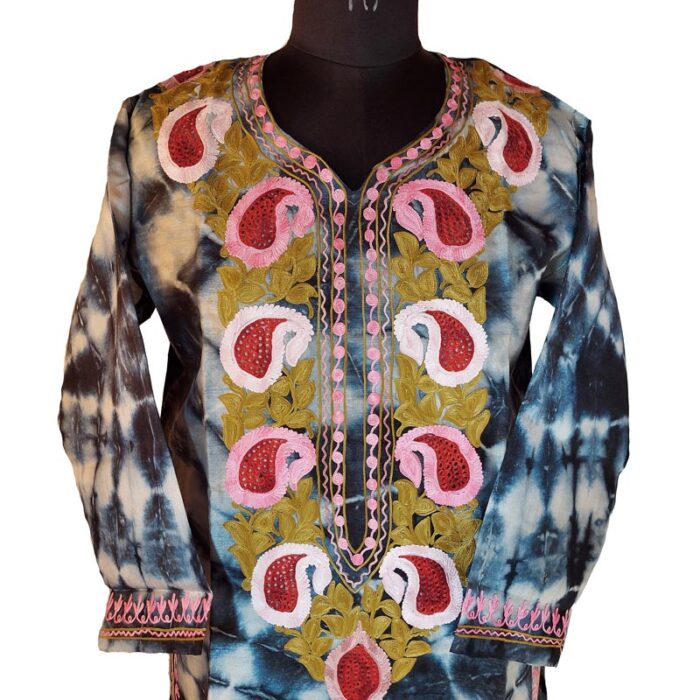Bluish Silk Aari Work Kurta