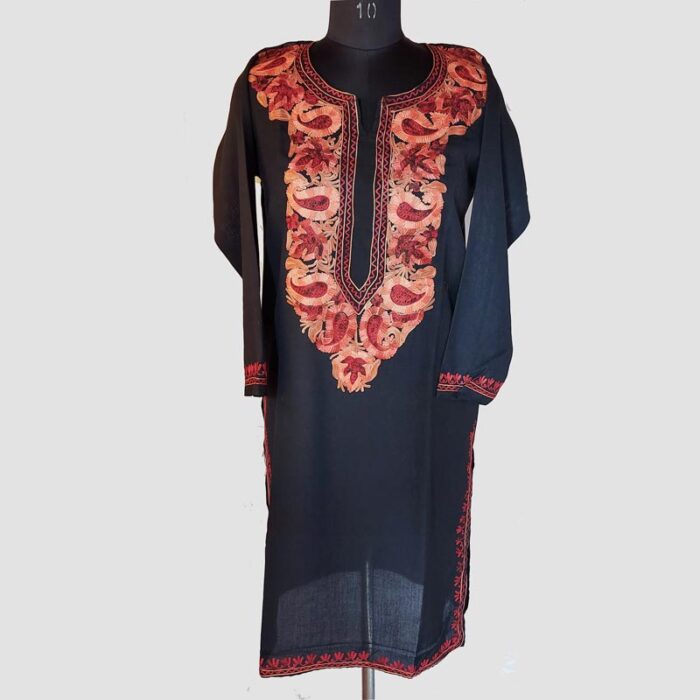 Black Lal Badami Summer Cool Aari Work Kurta - Image 2