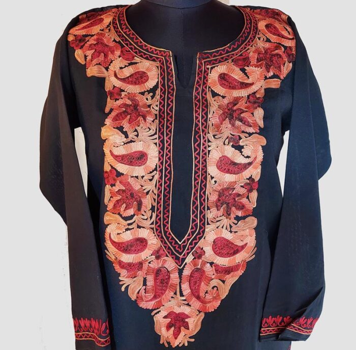 Black Lal Badami Summer Cool Aari Work Kurta