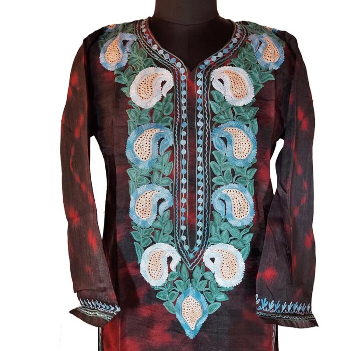 Wine Color Silk Aari Work Kurta