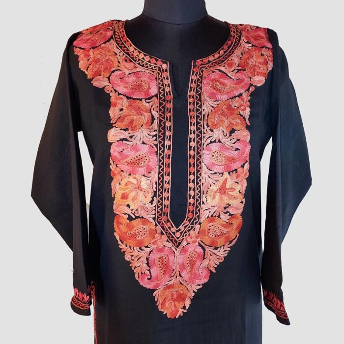 Black Floral Summer Cool Aari Work Kurta