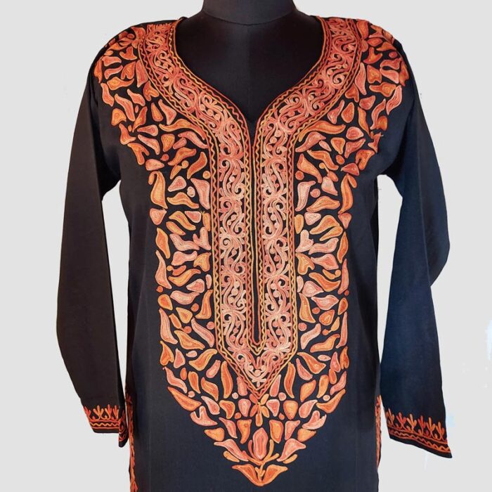 Black Summer Cool Aari Work Kurta