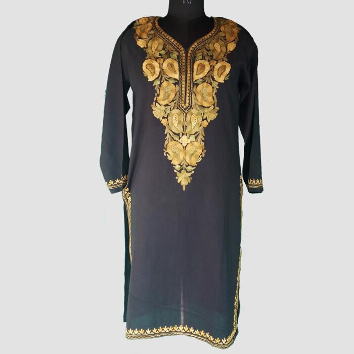 Black Summer Cool Aari Work Kurta - Image 2