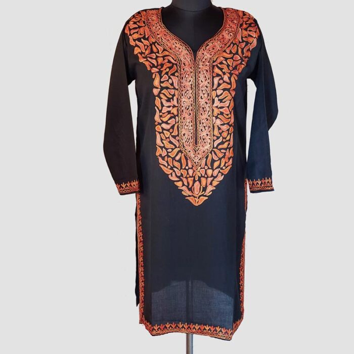 Black Summer Cool Aari Work Kurta - Image 2