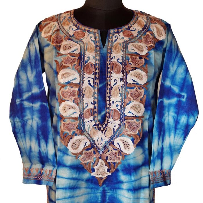 Dark Blue Silk Aari Work Kurta