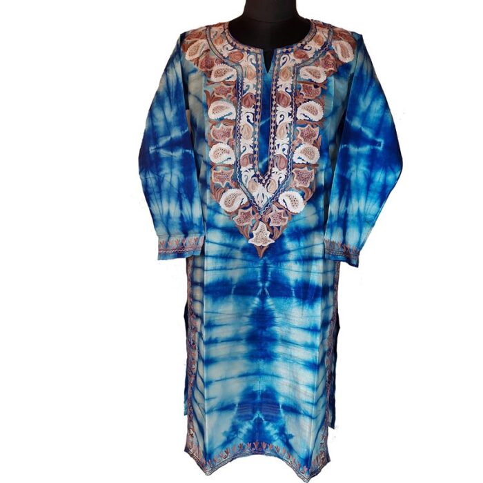 Dark Blue Silk Aari Work Kurta - Image 2