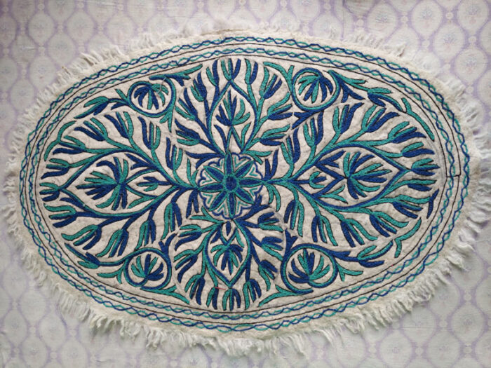 3×5 Oval Blue on White Handmade Namda