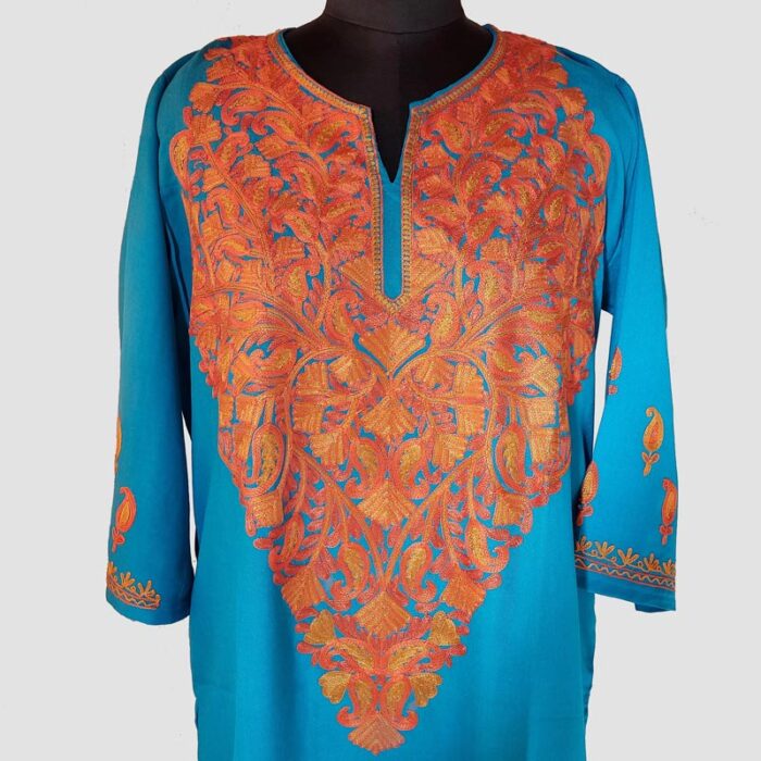 Blue Summer Cool Harud Rang Aari Work Kurta