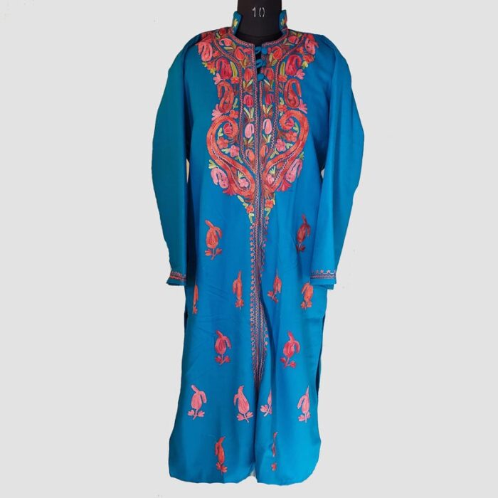 Blue Cashmilon Aari Emroidered Kurta with Collar - Image 2