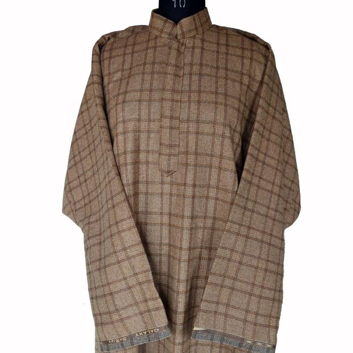 Light Brown Check Design Tweed Pheran
