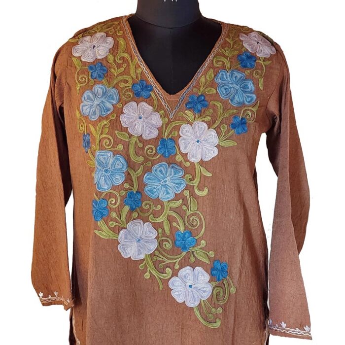 Brown Crush Cotton Aari Work Kurta
