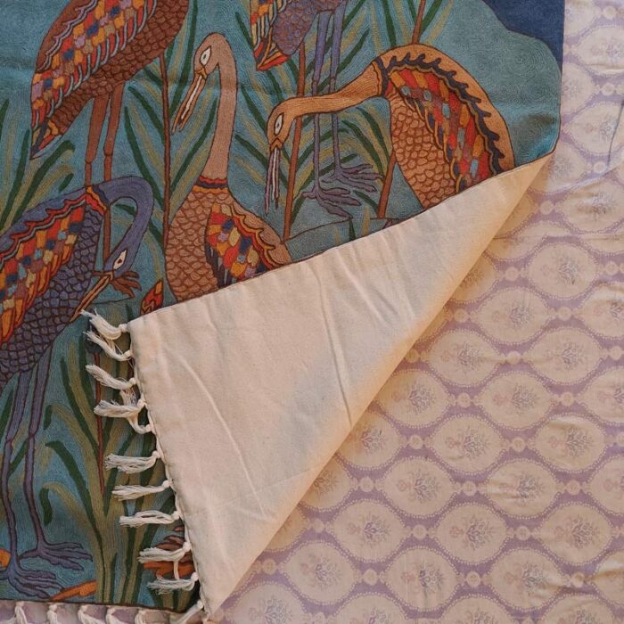 5x3 Hand Embroidered Cranes Wool Wall-Hanging - Image 4