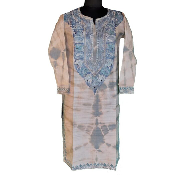 Light Color Silk Aari Work Kurta - Image 2