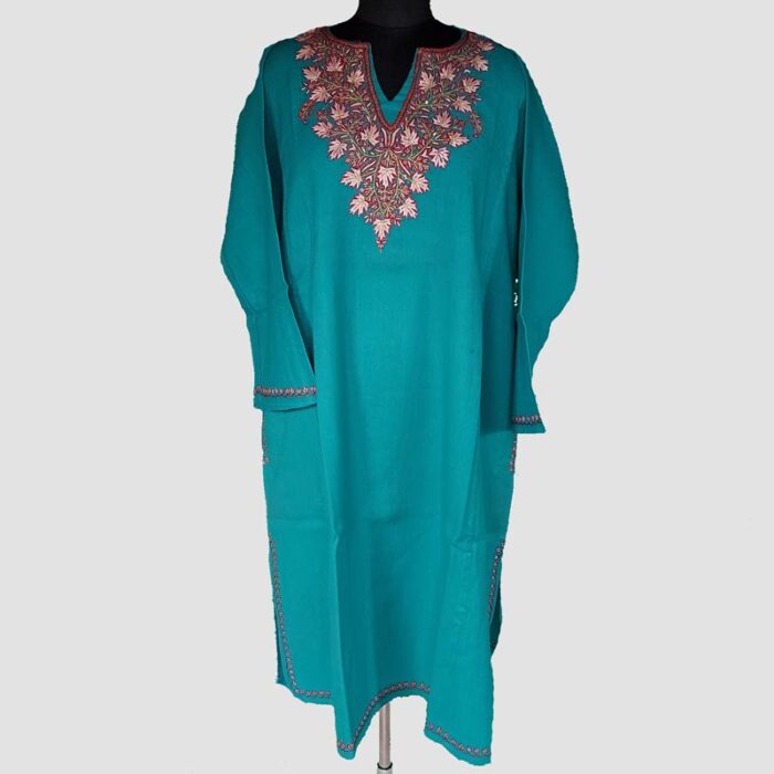 Cyan Raffal Chinari Sozni Work Pheran - Image 2