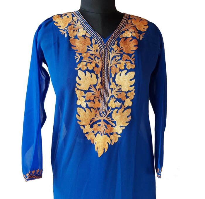 Dark Blue Georgette Aari Work Kurta