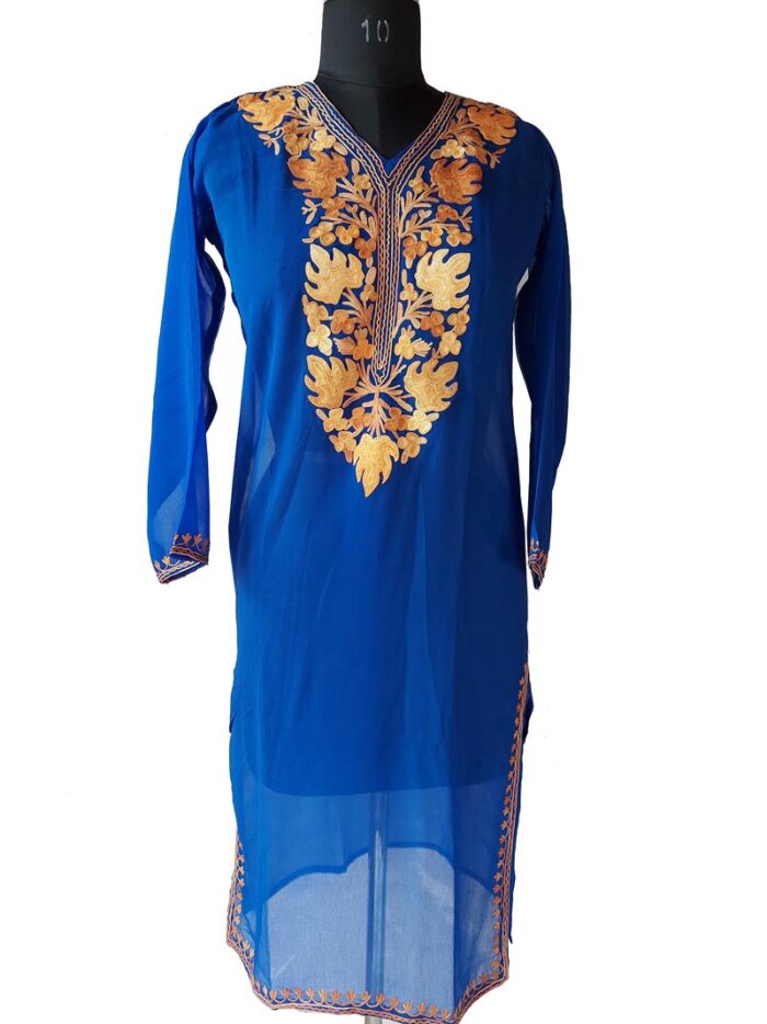 Dark Blue Georgette Aari Work Kurta - Image 2