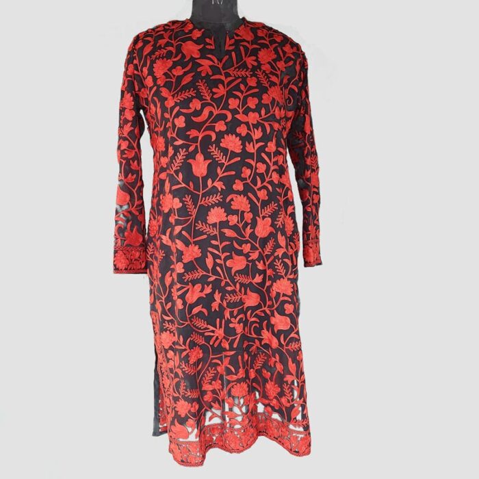 Black Aari Emroidered Georgette Kurta - Image 2