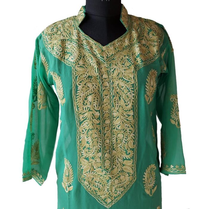 Green Georgette Aari Work Kurta