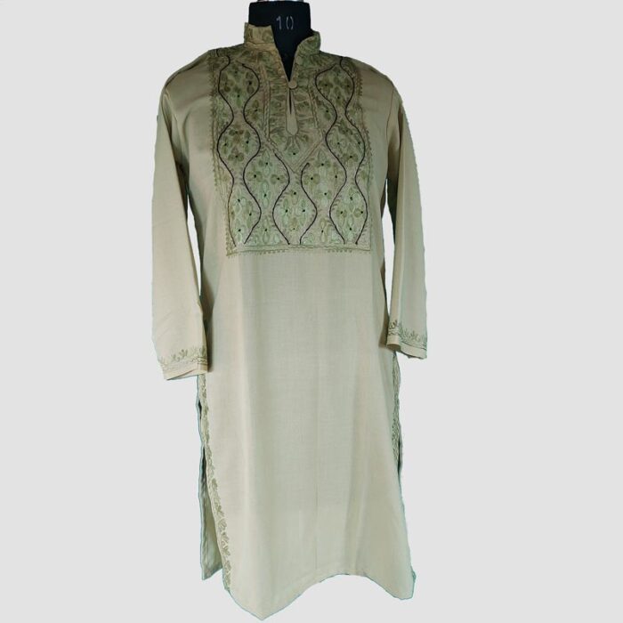 Light Green Summer Cool Multi Color Aari Work Kurta with Collar - Image 2