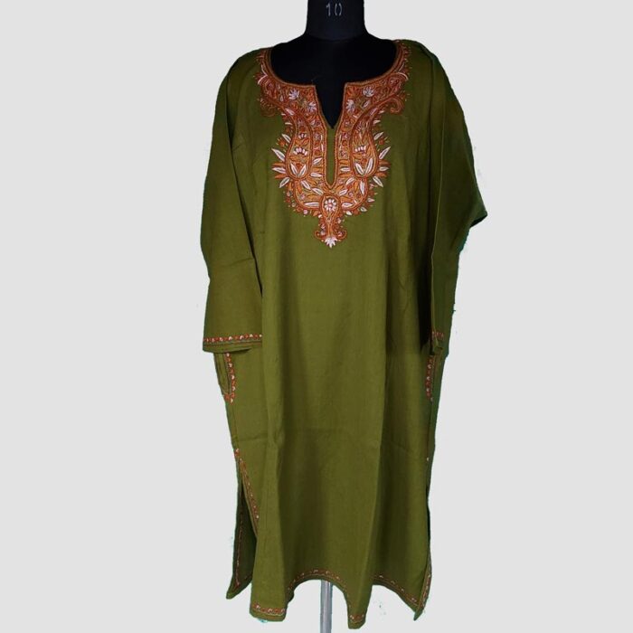 Green Raffal Sozni Work Pheran - Image 2