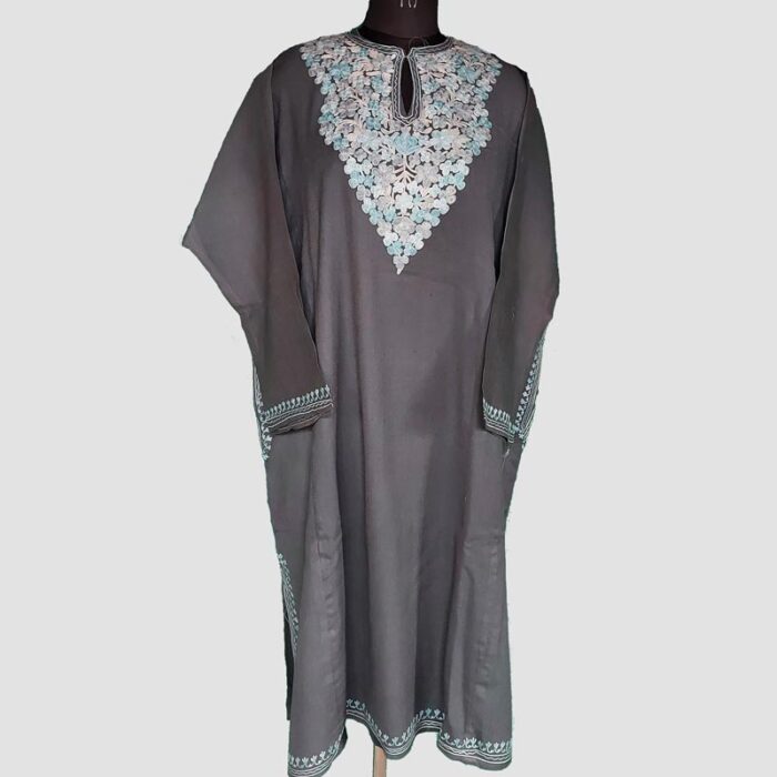 Grey Raffal Floral Aari Work Pheran - Image 2