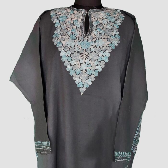 Grey Raffal Floral Aari Work Pheran