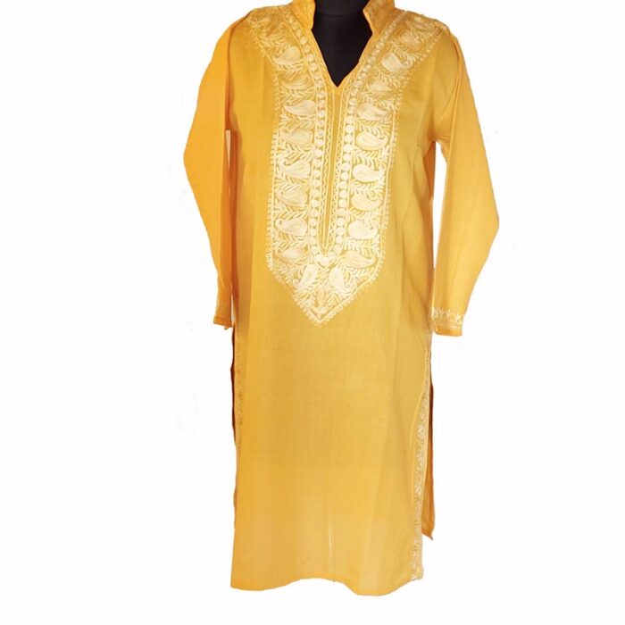 Yellow Lokut Badami Summer Cool Aari Work Kurta - Image 2