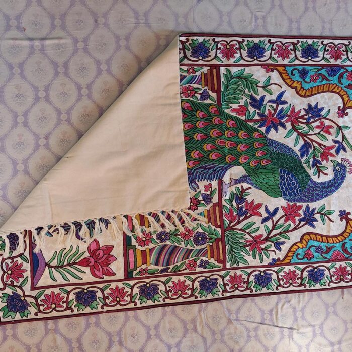 5x3 Silk Hand Embroidered Peacock Wall-Hanging - Image 4