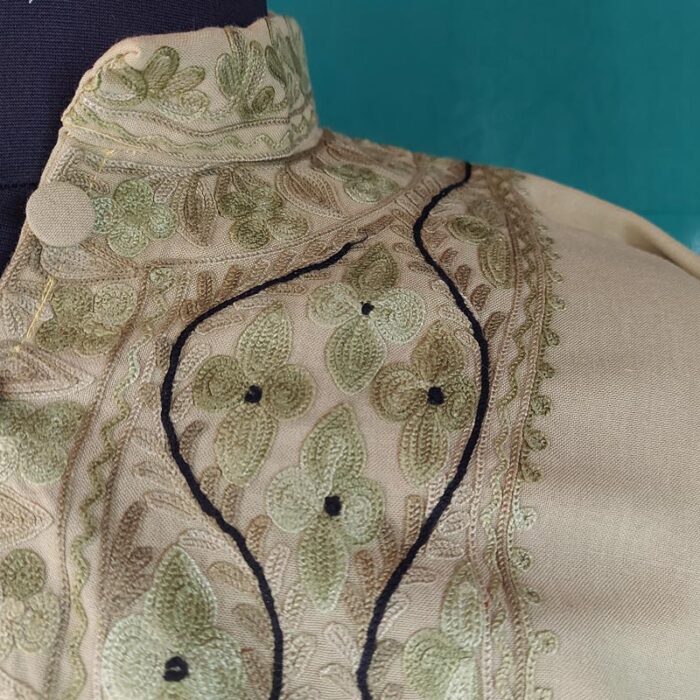 Light Green Summer Cool Multi Color Aari Work Kurta with Collar - Image 3