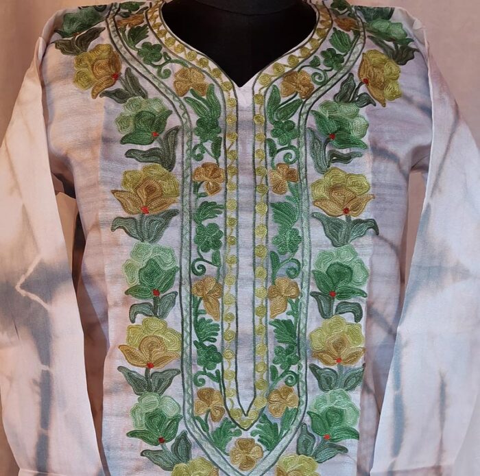 Sabz Silk Aari Work Kurta - Image 2